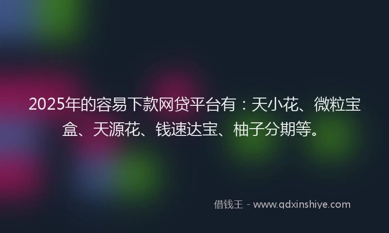 2025年的容易下款网贷平台有:天小花、微粒宝盒、天源花、钱速达宝、柚子分期等。