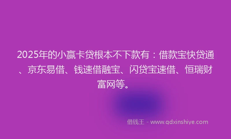 2025年的小赢卡贷根本不下款有：借款宝快贷通、京东易借、钱速借融宝、闪贷宝速借、恒瑞财富网等。