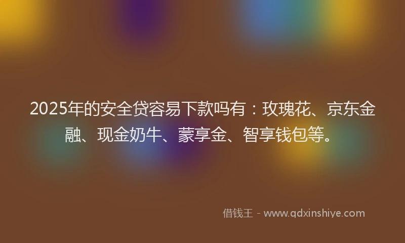 2025年的安全贷容易下款吗有：玫瑰花、京东金融、现金奶牛、蒙享金、智享钱包等。