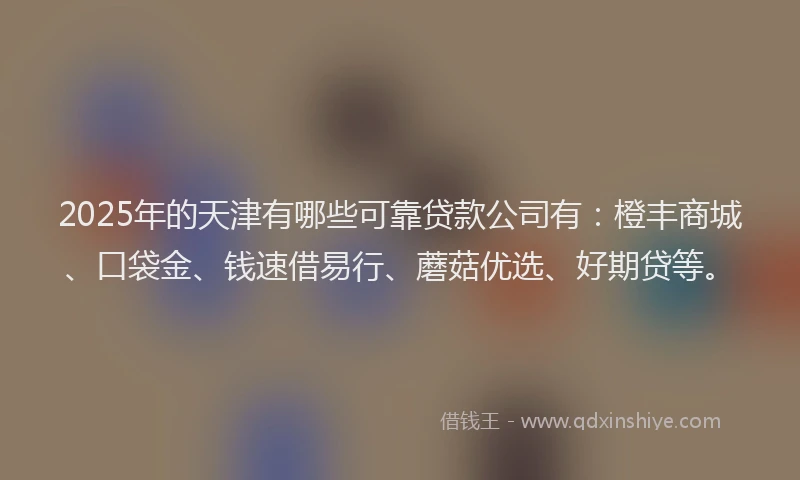 2025年的天津有哪些可靠贷款公司有：橙丰商城、口袋金、钱速借易行、蘑菇优选、好期贷等。