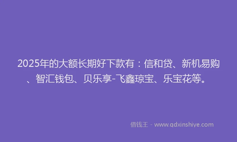 2025年的大额长期好下款有：信和贷、新机易购、智汇钱包、贝乐享-飞鑫琼宝、乐宝花等。