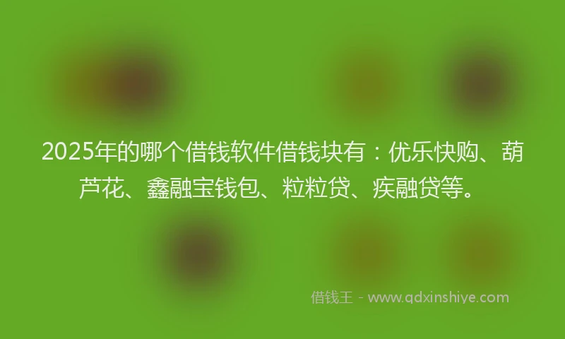 2025年的哪个借钱软件借钱块有：优乐快购、葫芦花、鑫融宝钱包、粒粒贷、疾融贷等。
