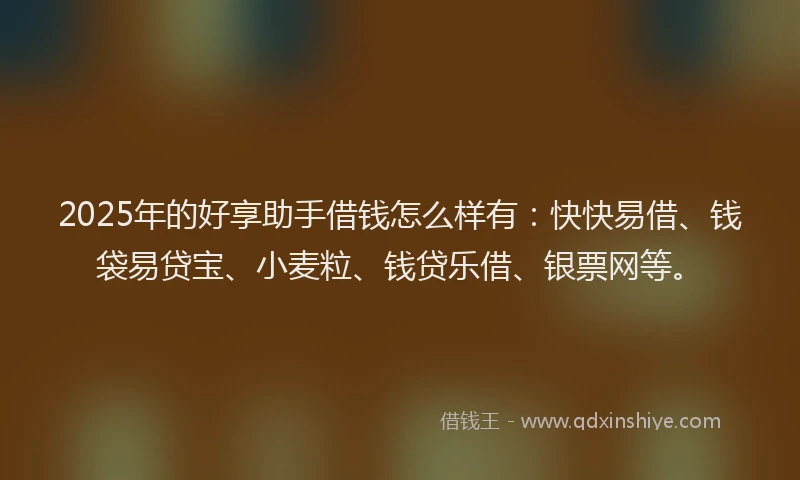 2025年的好享助手借钱怎么样有：快快易借、钱袋易贷宝、小麦粒、钱贷乐借、银票网等。
