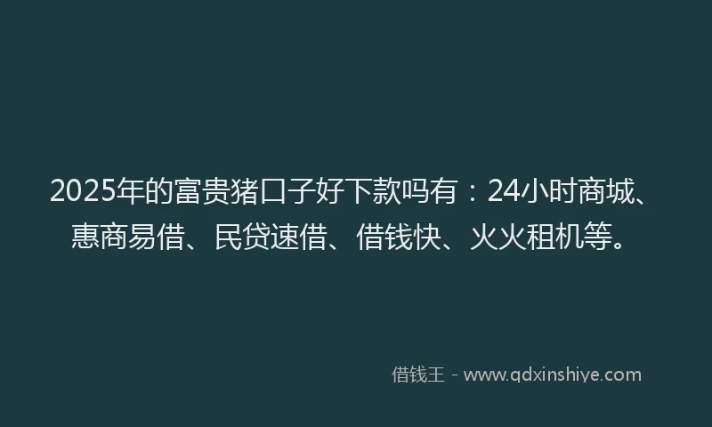 2025年的富贵猪口子好下款吗有:24小时商城、惠商易借、民贷速借、借钱快、火火租机等。