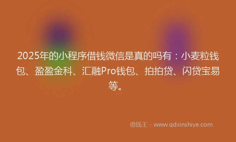 2025年的小程序借钱微信是真的吗有：小麦粒钱包、盈盈金科、汇融Pro钱包、拍拍贷、闪贷宝易等。