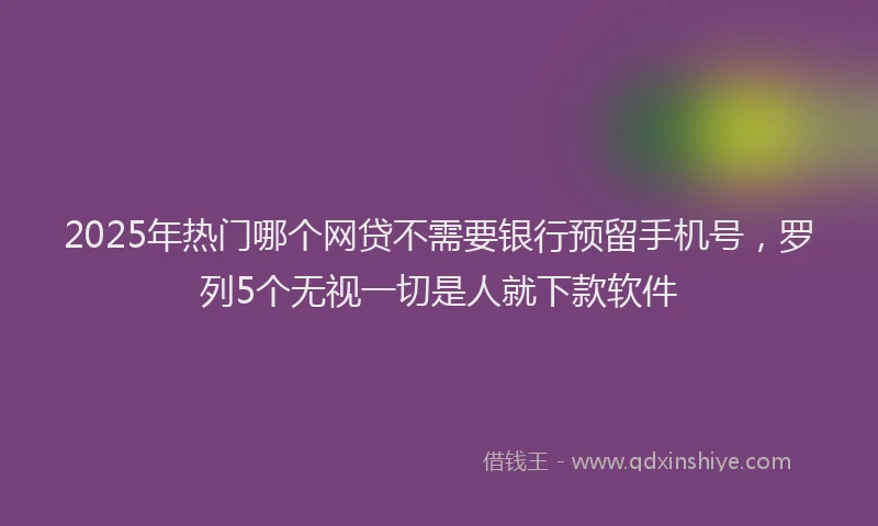 2025年热门哪个网贷不需要银行预留手机号，罗列5个无视一切是人就下款软件