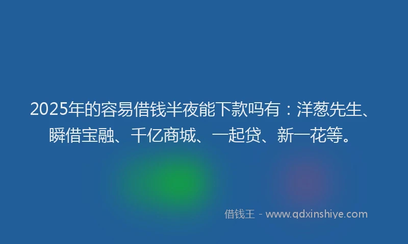 2025年的容易借钱半夜能下款吗有：洋葱先生、瞬借宝融、千亿商城、一起贷、新一花等。