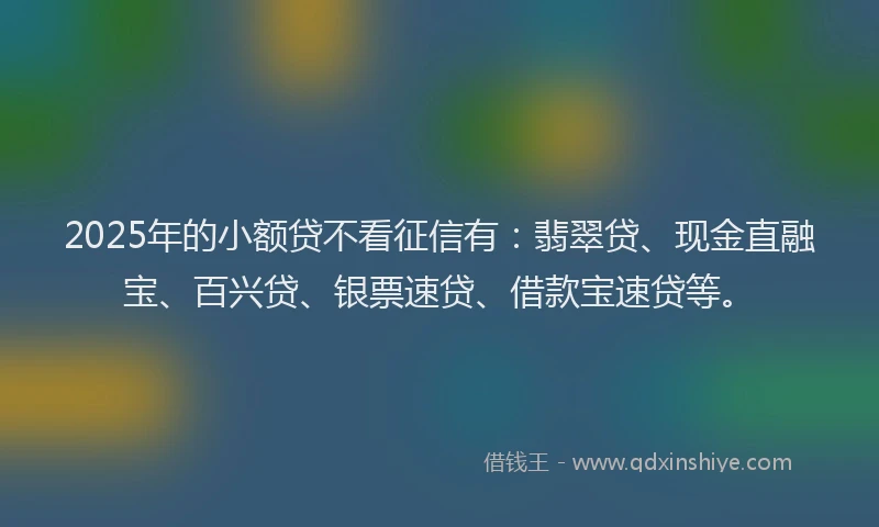 2025年的小额贷不看征信有：翡翠贷、现金直融宝、百兴贷、银票速贷、借款宝速贷等。