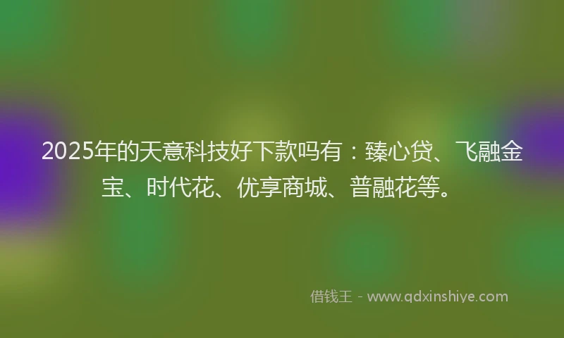 2025年的天意科技好下款吗有：臻心贷、飞融金宝、时代花、优享商城、普融花等。
