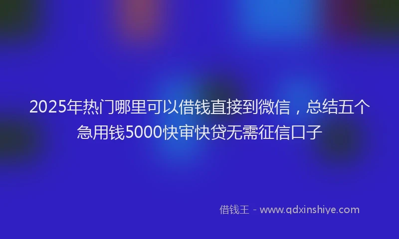 2025年热门哪里可以借钱直接到微信，总结五个急用钱5000快审快贷无需征信口子