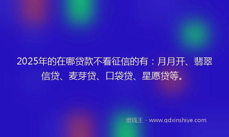 2025年的在哪贷款不看征信的有：月月开、翡翠信贷、麦芽贷、口袋贷、星愿贷等。