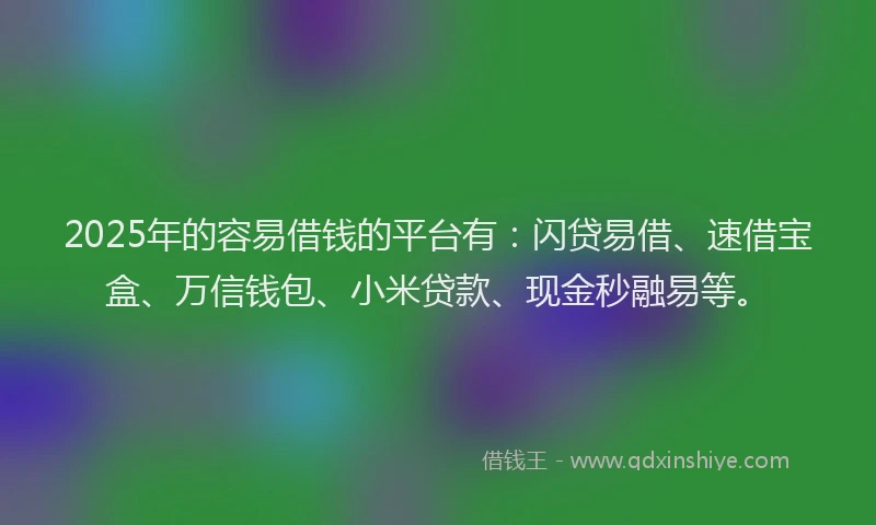 2025年的容易借钱的平台有：闪贷易借、速借宝盒、万信钱包、小米贷款、现金秒融易等。