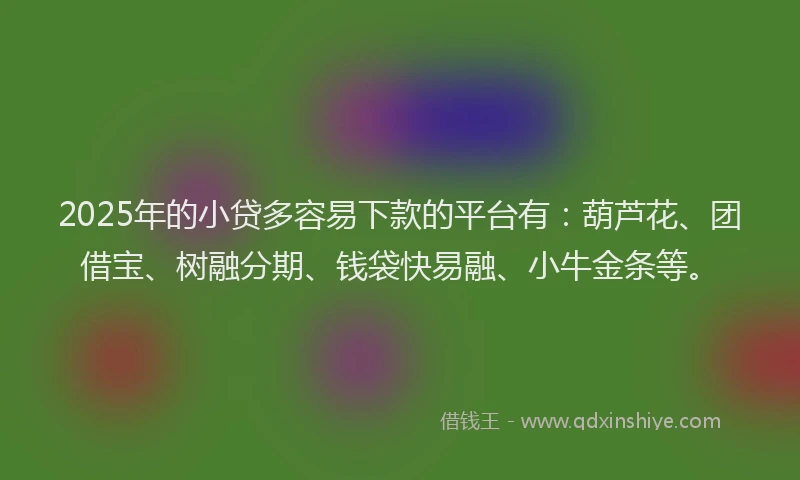 2025年的小贷多容易下款的平台有：葫芦花、团借宝、树融分期、钱袋快易融、小牛金条等。