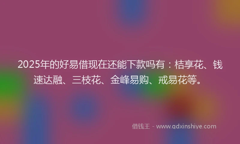 2025年的好易借现在还能下款吗有：桔享花、钱速达融、三枝花、金峰易购、戒易花等。