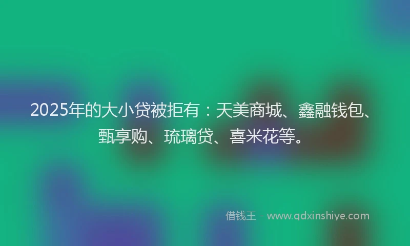 2025年的大小贷被拒有：天美商城、鑫融钱包、甄享购、琉璃贷、喜米花等。
