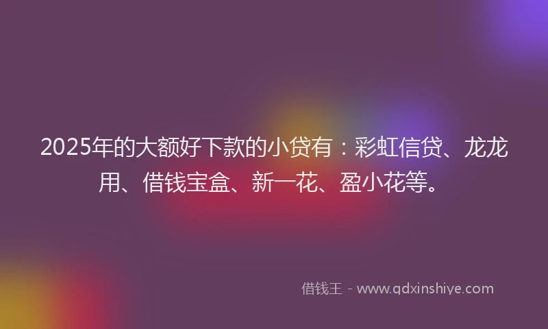 2025年的大额好下款的小贷有：彩虹信贷、龙龙用、借钱宝盒、新一花、盈小花等。