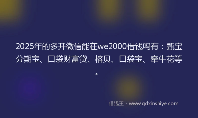 2025年的多开微信能在we2000借钱吗有：甄宝分期宝、口袋财富贷、榕贝、口袋宝、牵牛花等。