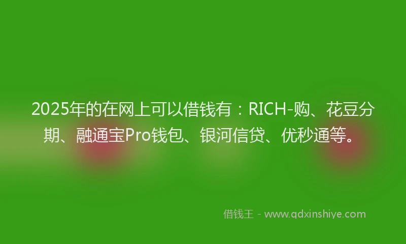 2025年的在网上可以借钱有：RICH-购、花豆分期、融通宝Pro钱包、银河信贷、优秒通等。