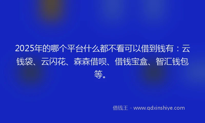 2025年的哪个平台什么都不看可以借到钱有：云钱袋、云闪花、森森借呗、借钱宝盒、智汇钱包等。