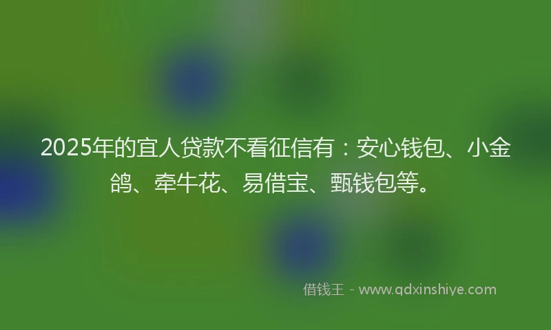 2025年的宜人贷款不看征信有：安心钱包、小金鸽、牵牛花、易借宝、甄钱包等。