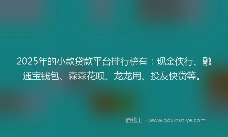 2025年的小款贷款平台排行榜有：现金侠行、融通宝钱包、森森花呗、龙龙用、投友快贷等。