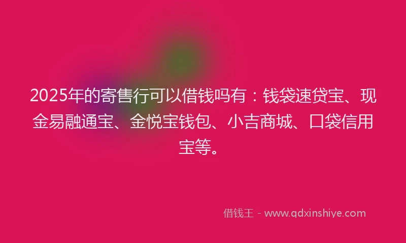 2025年的寄售行可以借钱吗有:钱袋速贷宝、现金易融通宝、金悦宝钱包、小吉商城、口袋信用宝等。