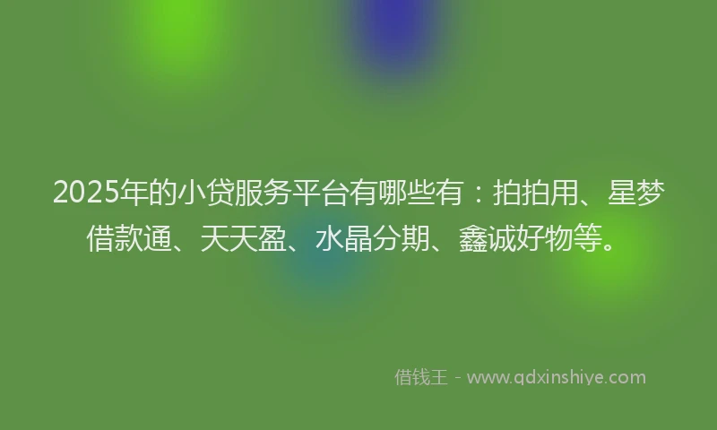2025年的小贷服务平台有哪些有：拍拍用、星梦借款通、天天盈、水晶分期、鑫诚好物等。