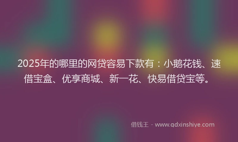 2025年的哪里的网贷容易下款有：小鹅花钱、速借宝盒、优享商城、新一花、快易借贷宝等。