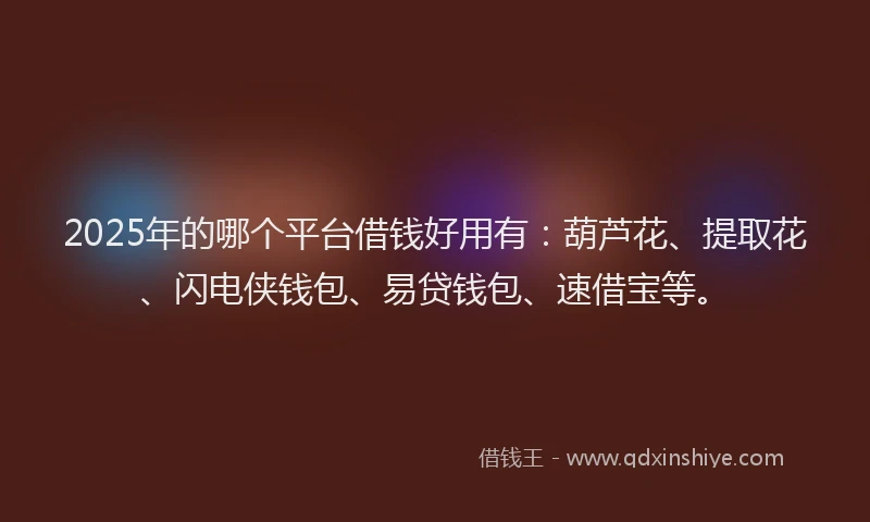 2025年的哪个平台借钱好用有：葫芦花、提取花、闪电侠钱包、易贷钱包、速借宝等。