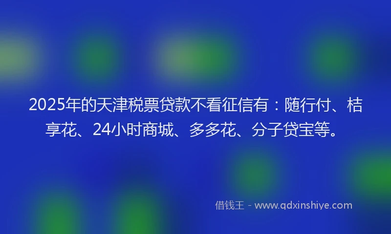 2025年的天津税票贷款不看征信有：随行付、桔享花、24小时商城、多多花、分子贷宝等。