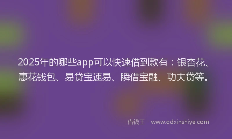 2025年的哪些app可以快速借到款有：银杏花、惠花钱包、易贷宝速易、瞬借宝融、功夫贷等。