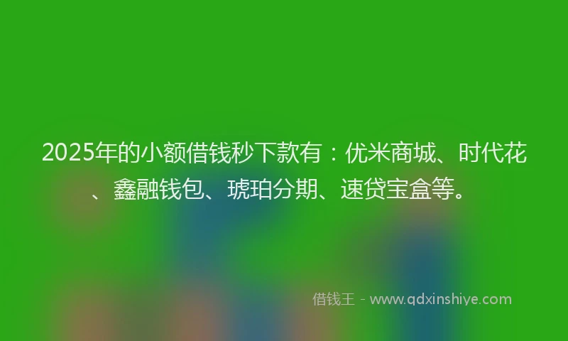 2025年的小额借钱秒下款有:优米商城、时代花、鑫融钱包、琥珀分期、速贷宝盒等。