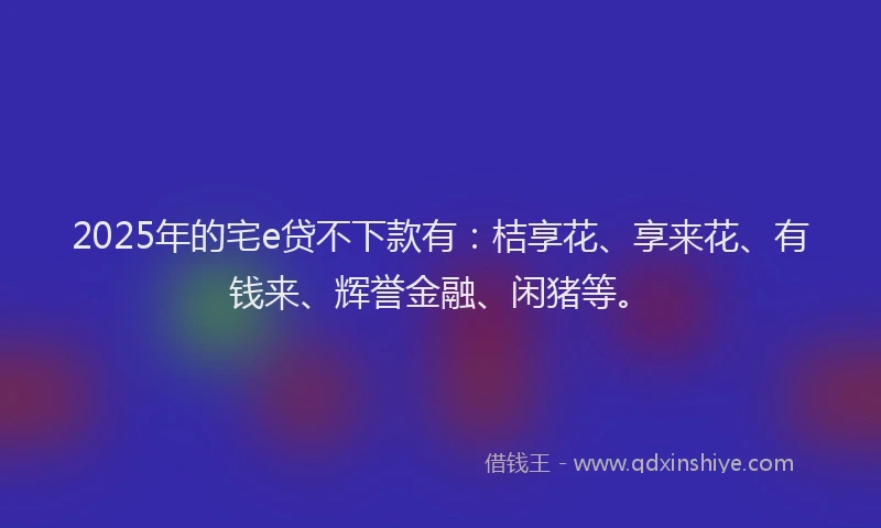 2025年的宅e贷不下款有：桔享花、享来花、有钱来、辉誉金融、闲猪等。