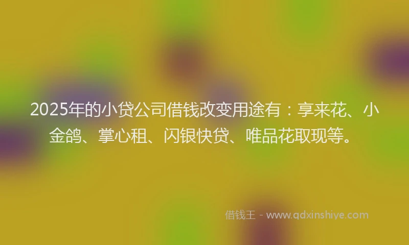 2025年的小贷公司借钱改变用途有：享来花、小金鸽、掌心租、闪银快贷、唯品花取现等。