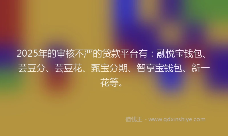2025年的审核不严的贷款平台有：融悦宝钱包、芸豆分、芸豆花、甄宝分期、智享宝钱包、新一花等。