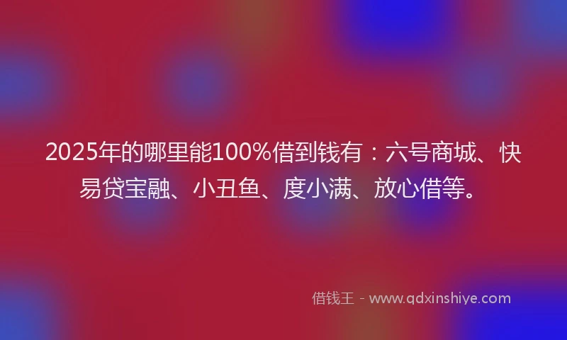 2025年的哪里能100%借到钱有：六号商城、快易贷宝融、小丑鱼、度小满、放心借等。