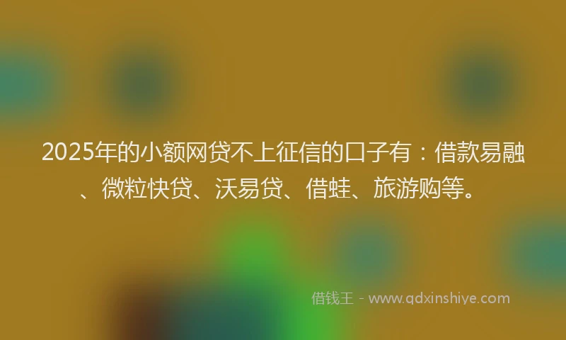 2025年的小额网贷不上征信的口子有：借款易融、微粒快贷、沃易贷、借蛙、旅游购等。