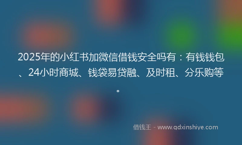 2025年的小红书加微信借钱安全吗有：有钱钱包、24小时商城、钱袋易贷融、及时租、分乐购等。