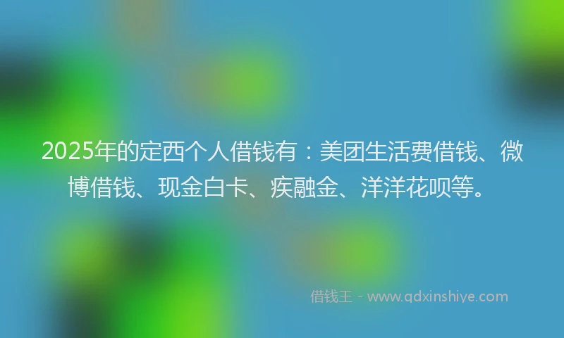 2025年的定西个人借钱有：美团生活费借钱、微博借钱、现金白卡、疾融金、洋洋花呗等。