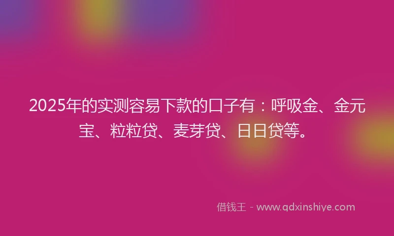 2025年的实测容易下款的口子有：呼吸金、金元宝、粒粒贷、麦芽贷、日日贷等。