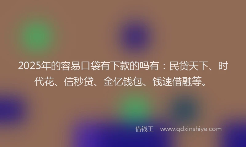 2025年的容易口袋有下款的吗有：民贷天下、时代花、信秒贷、金亿钱包、钱速借融等。