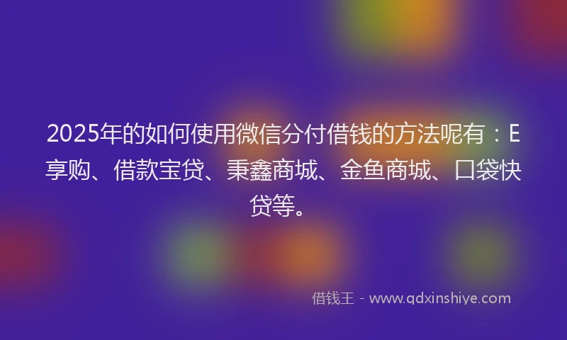 2025年的如何使用微信分付借钱的方法呢有：E享购、借款宝贷、秉鑫商城、金鱼商城、口袋快贷等。