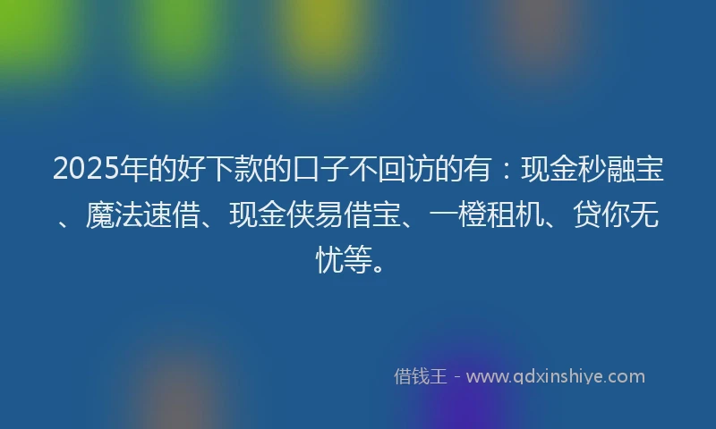 2025年的好下款的口子不回访的有：现金秒融宝、魔法速借、现金侠易借宝、一橙租机、贷你无忧等。