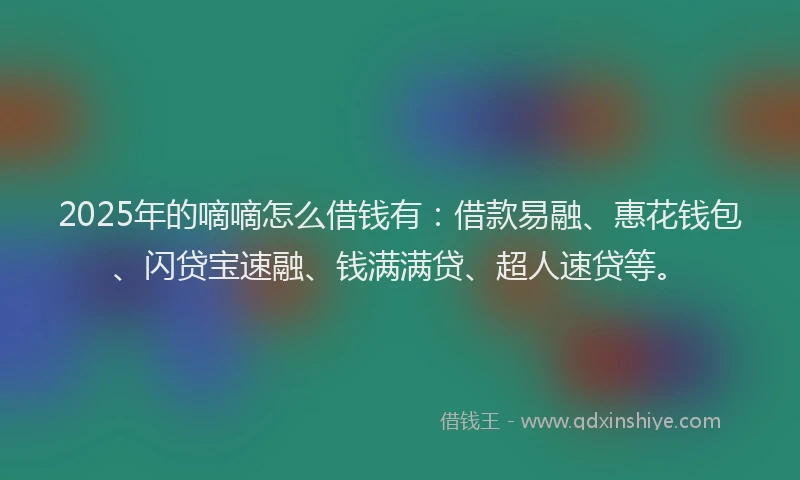 2025年的嘀嘀怎么借钱有：借款易融、惠花钱包、闪贷宝速融、钱满满贷、超人速贷等。