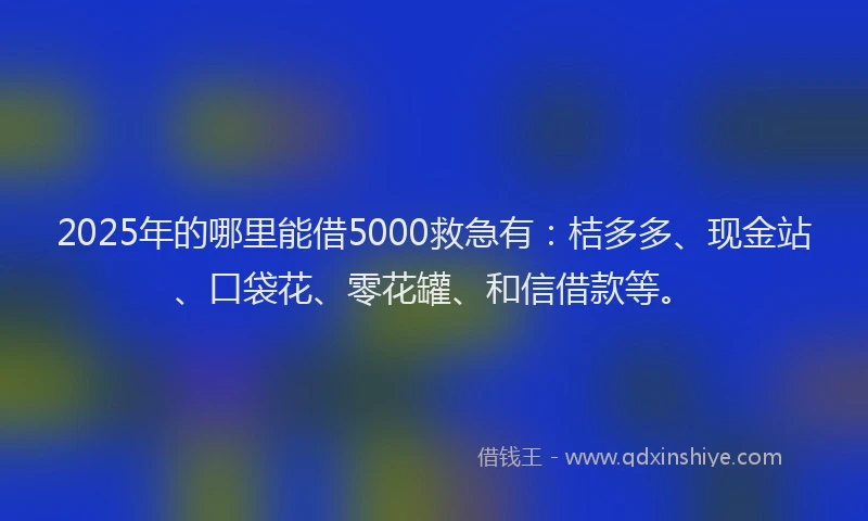 2025年的哪里能借5000救急有：桔多多、现金站、口袋花、零花罐、和信借款等。