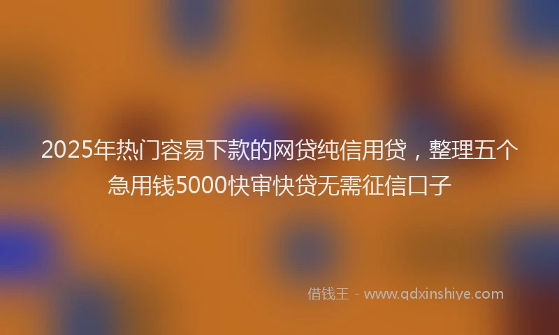 2025年热门容易下款的网贷纯信用贷，整理五个急用钱5000快审快贷无需征信口子