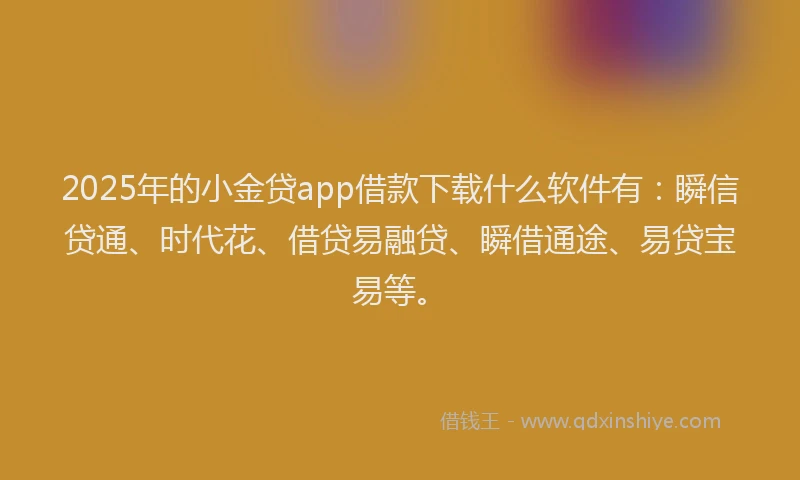 2025年的小金贷app借款下载什么软件有：瞬信贷通、时代花、借贷易融贷、瞬借通途、易贷宝易等。