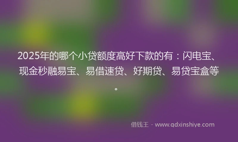 2025年的哪个小贷额度高好下款的有：闪电宝、现金秒融易宝、易借速贷、好期贷、易贷宝盒等。