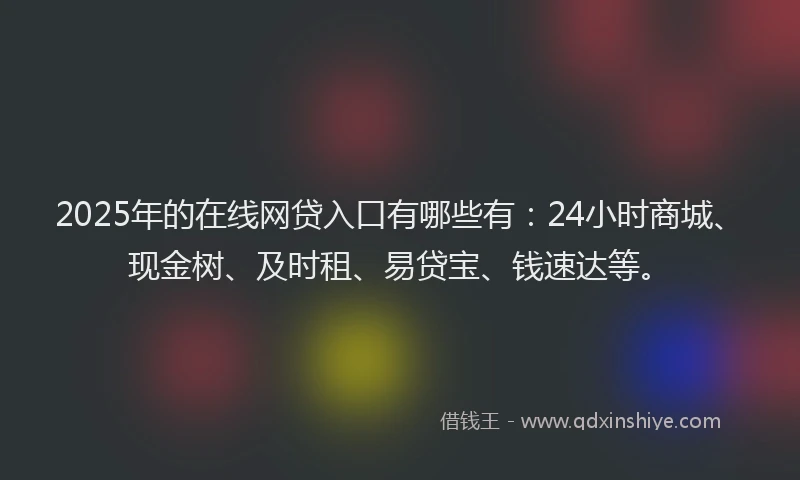 2025年的在线网贷入口有哪些有：24小时商城、现金树、及时租、易贷宝、钱速达等。