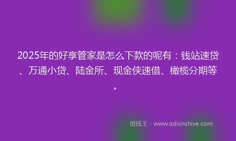 2025年的好享管家是怎么下款的呢有：钱站速贷、万通小贷、陆金所、现金侠速借、橄榄分期等。